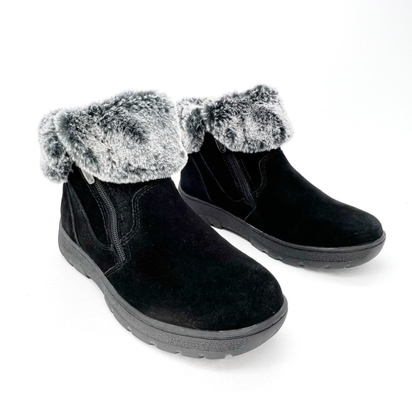 New Khombu Black Suede Ankle Boot Size 8 Faux Fur Collar “Blend” Water-Resistant - Picture 1 of 10